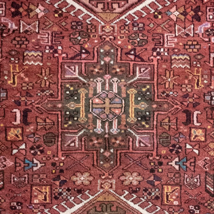 3' 5" x 15' 9" - RED AND NAVY KARAJEH GEOMETRIC PERSIAN RUG ( 104 x 480 CM )