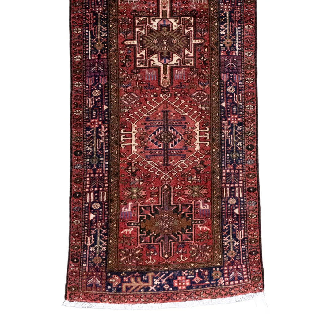 3' 3" x 12' 1" - RED AND RED KARAJEH GEOMETRIC PERSIAN RUG ( 99 x 368 CM )