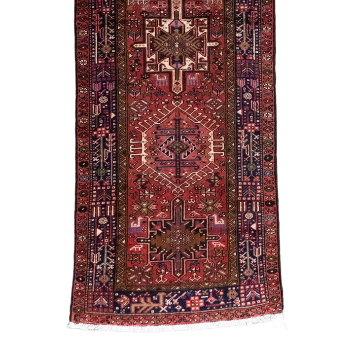 3' 3" x 12' 1" - RED AND RED KARAJEH GEOMETRIC PERSIAN RUG ( 99 x 368 CM )