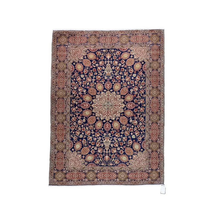 4' 8" x 6' 8" - NAVY AND BEIGE TABRIZ FLORAL PERSIAN RUG ( 142 x 203 CM )