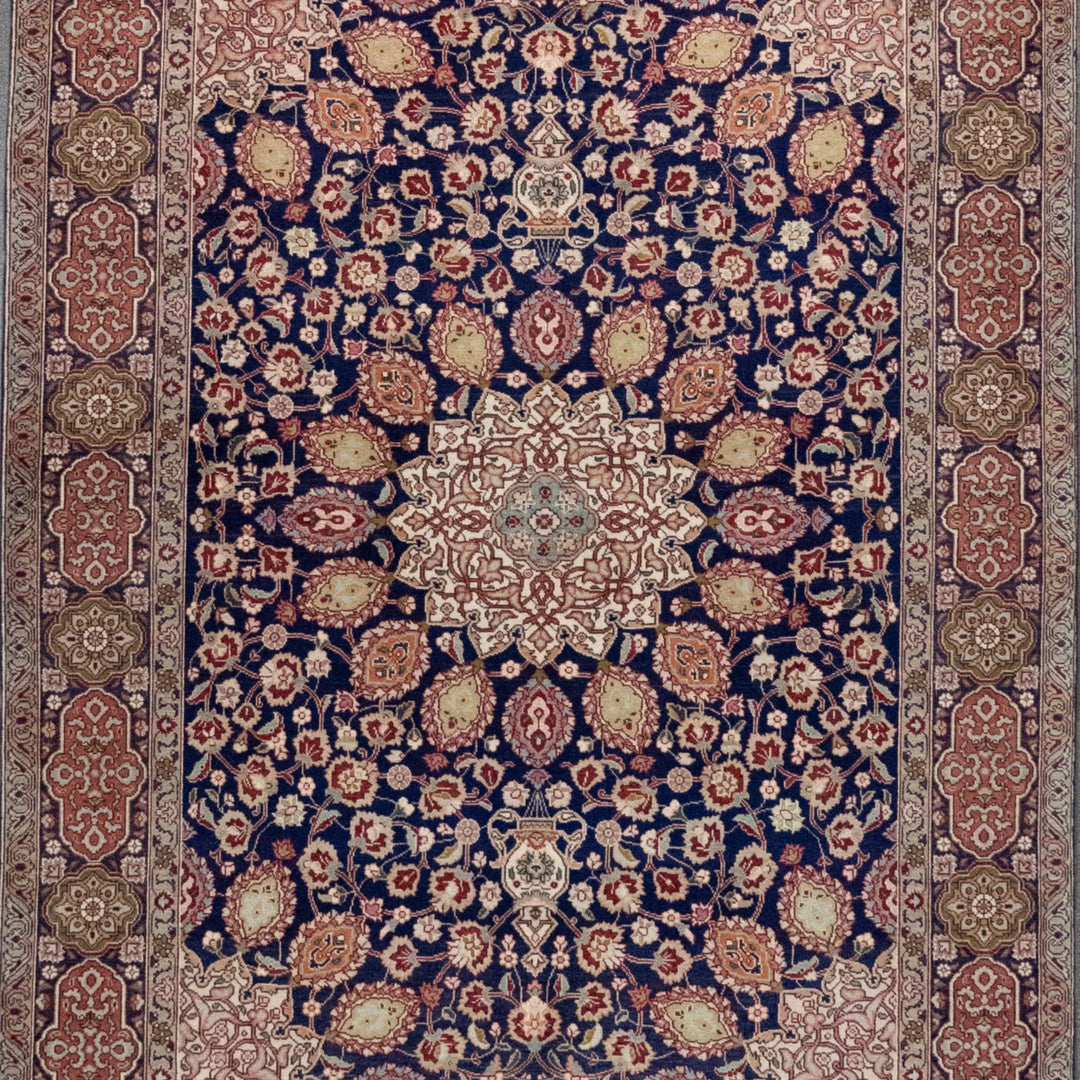 4' 8" x 6' 8" - NAVY AND BEIGE TABRIZ FLORAL PERSIAN RUG ( 142 x 203 CM )