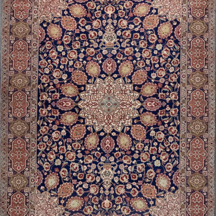 4' 8" x 6' 8" - NAVY AND BEIGE TABRIZ FLORAL PERSIAN RUG ( 142 x 203 CM )