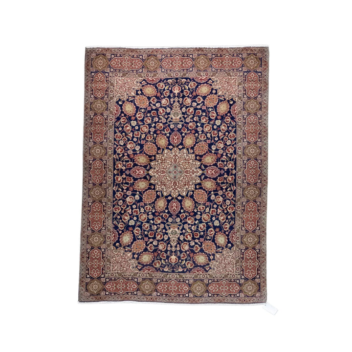 4' 8" x 6' 5" - NAVY AND BEIGE TABRIZ FLORAL PERSIAN RUG ( 142 x 195 CM )