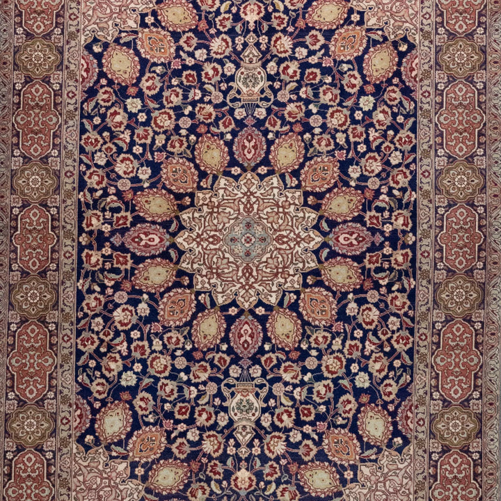 4' 8" x 6' 5" - NAVY AND BEIGE TABRIZ FLORAL PERSIAN RUG ( 142 x 195 CM )