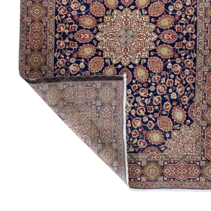 4' 8" x 6' 5" - NAVY AND BEIGE TABRIZ FLORAL PERSIAN RUG ( 142 x 195 CM )