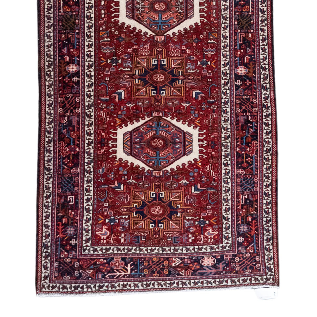 3' 10" x 9' 5" - RUST AND BLUE KARAJEH GEOMETRIC PERSIAN RUG ( 117 x 287 CM )