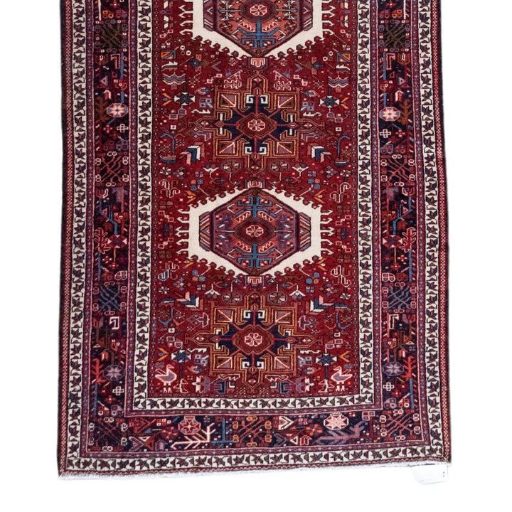 3' 10" x 9' 5" - RUST AND BLUE KARAJEH GEOMETRIC PERSIAN RUG ( 117 x 287 CM )