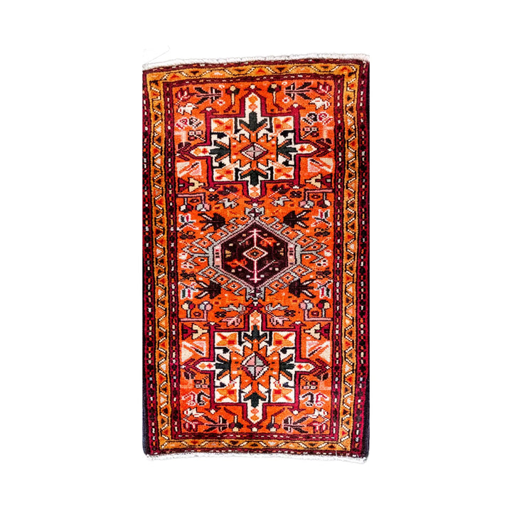 2' 0" x 3' 2" - RUST AND BLUE KARAJEH GEOMETRIC PERSIAN RUG ( 61 x 96 CM )