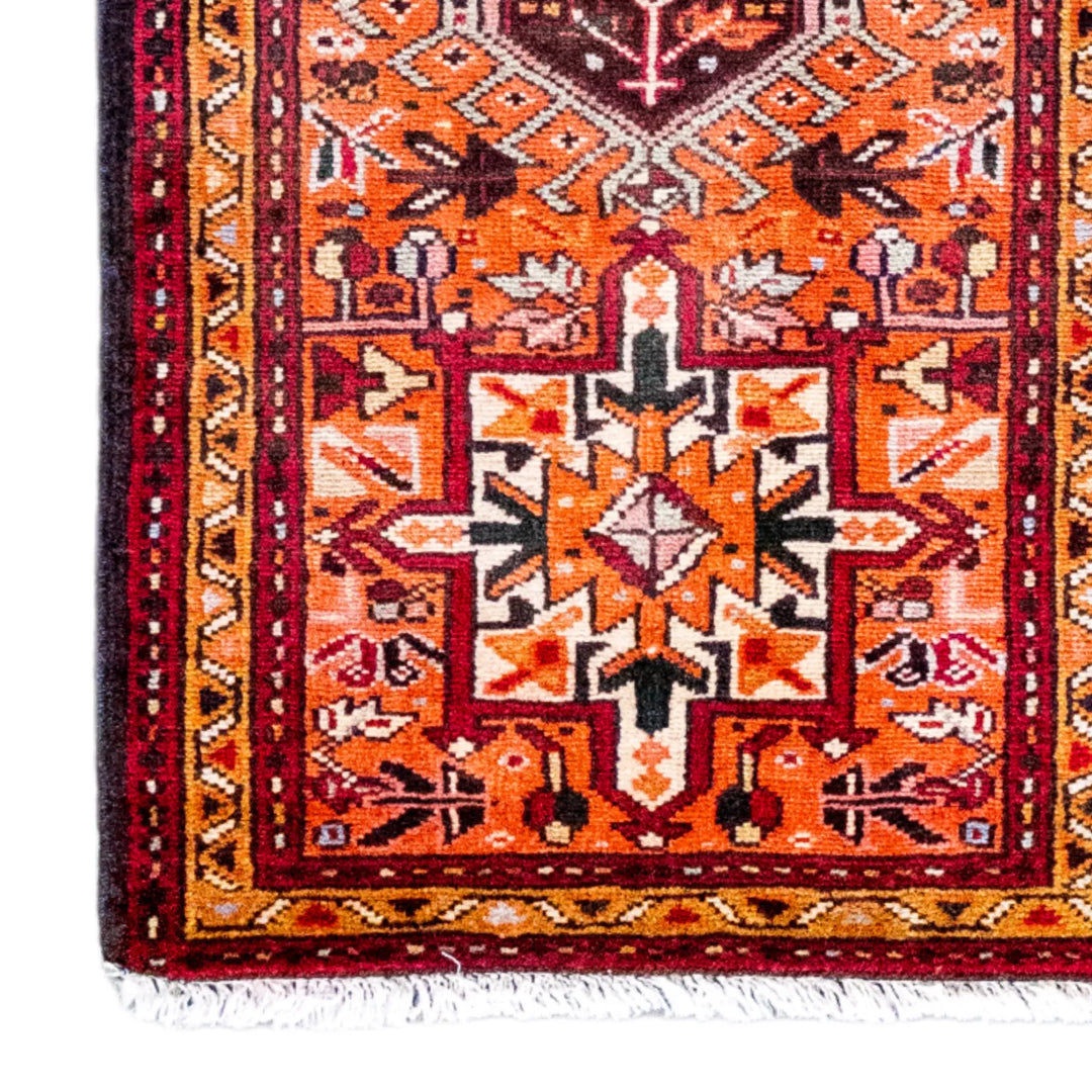 1' 11" x 3' 3" - RUST AND BLUE KARAJEH GEOMETRIC PERSIAN RUG ( 58 x 99 CM )