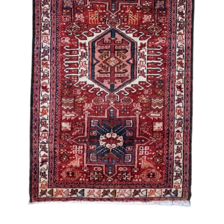 2' 6" x 9' 6" - RUST AND BLUE KARAJEH GEOMETRIC PERSIAN RUG ( 76 x 289 CM )