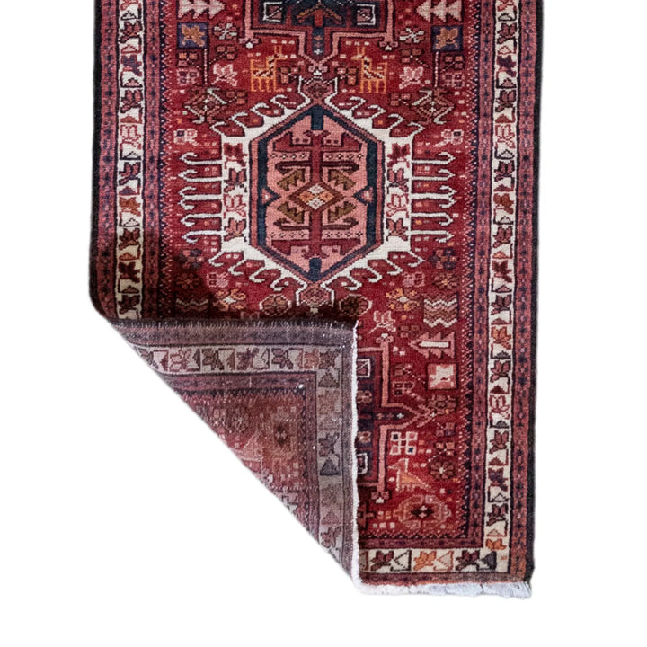 2' 6" x 9' 6" - RUST AND BLUE KARAJEH GEOMETRIC PERSIAN RUG ( 76 x 289 CM )