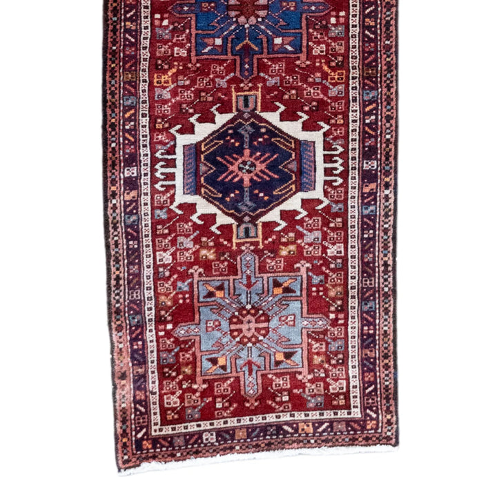 2' 3" x 8' 11" - BLUE AND RED KARAJEH GEOMETRIC PERSIAN RUG ( 68 x 272 CM )