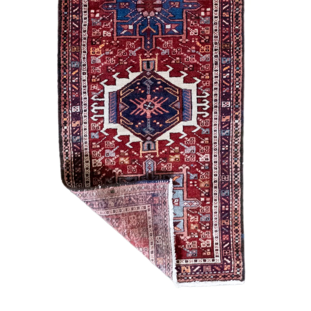 2' 3" x 8' 11" - BLUE AND RED KARAJEH GEOMETRIC PERSIAN RUG ( 68 x 272 CM )