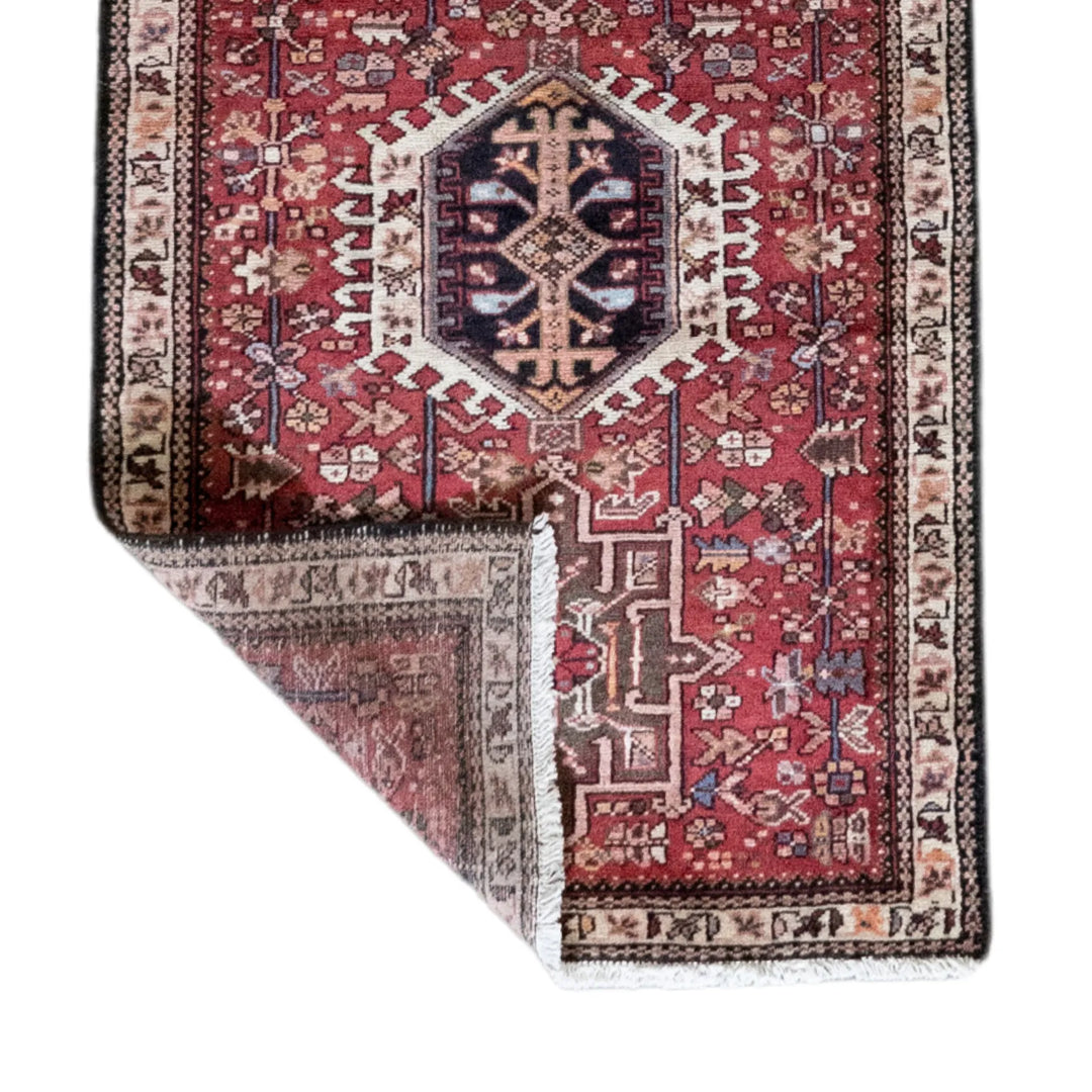 2' 8" x 8' 9" - RED AND BLUE KARAJEH GEOMETRIC PERSIAN RUG ( 81 x 267 CM )