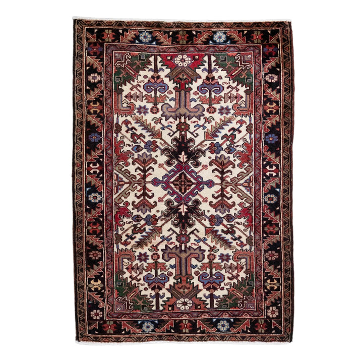 3' 3" x 4' 11" - BEIGE AND BLACK HERIZ GEOMETRIC PERSIAN RUG ( 99 x 150 CM )