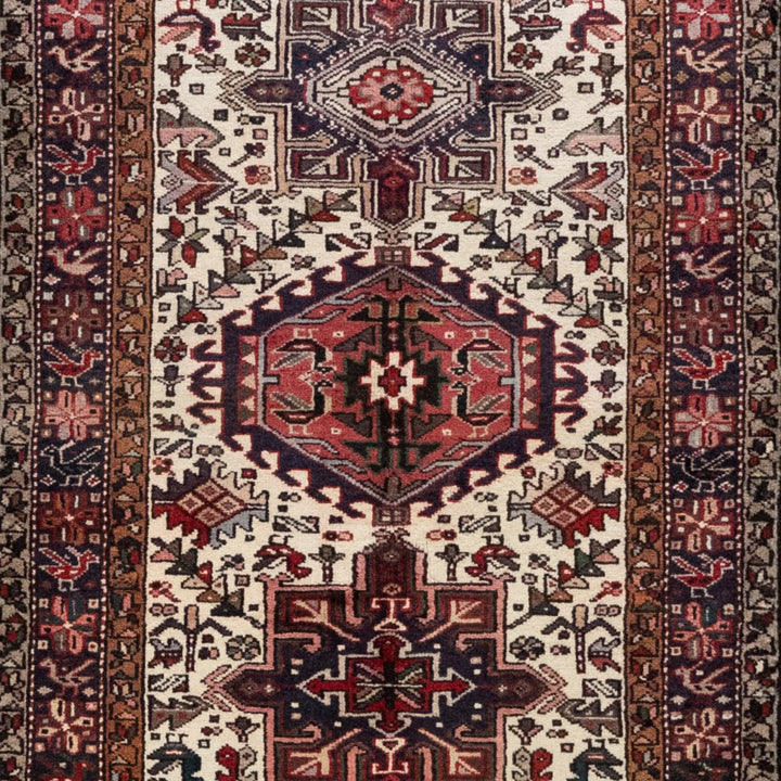 3' 3" x 4' 10" - BEIGE AND NAVY KARAJEH GEOMETRIC PERSIAN RUG ( 99 x 147 CM )