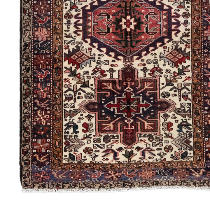 3' 3" x 4' 10" - BEIGE AND NAVY KARAJEH GEOMETRIC PERSIAN RUG ( 99 x 147 CM )
