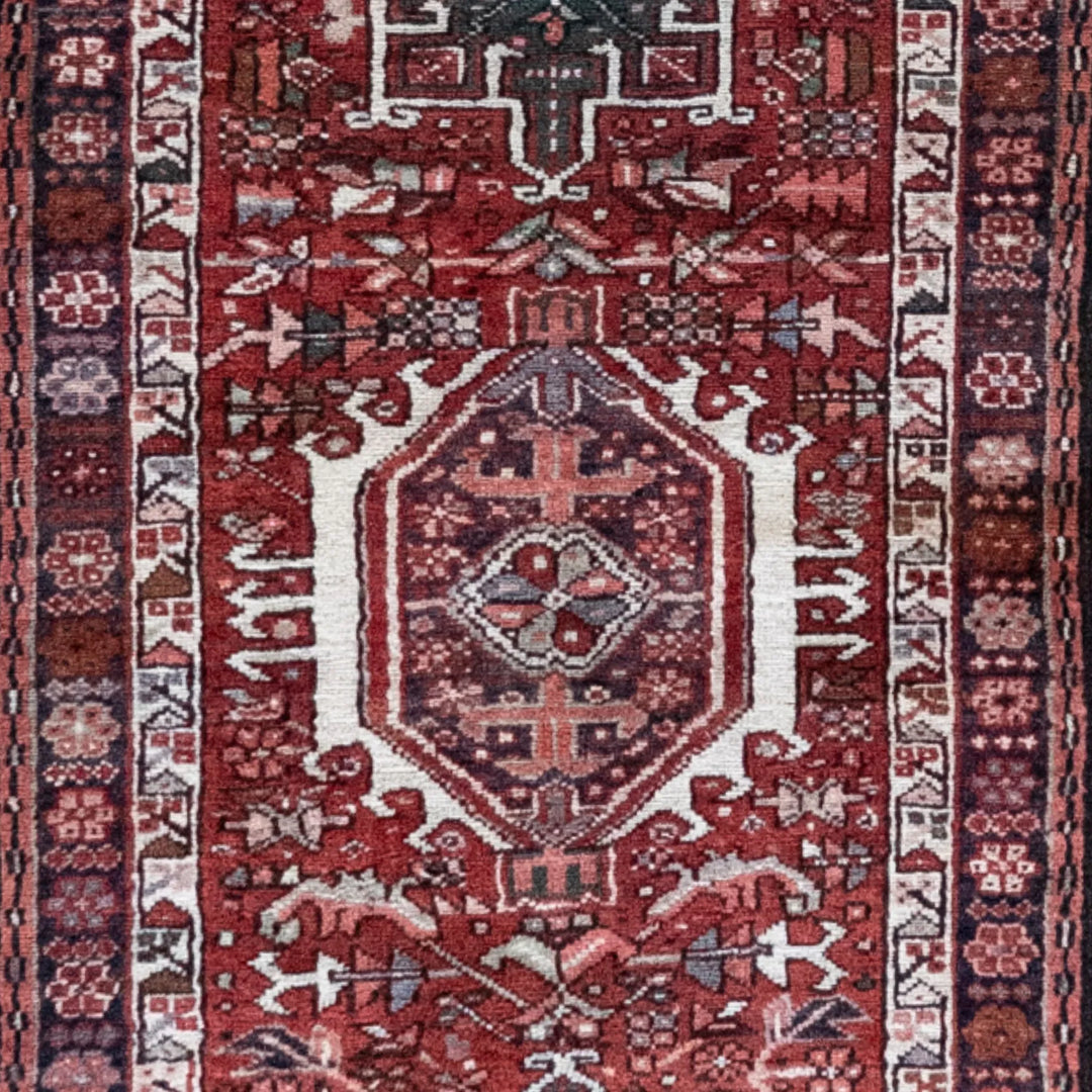 2' 4" x 9' 4" - RED AND NAVY KARAJEH GEOMETRIC PERSIAN RUG ( 71 x 284 CM )