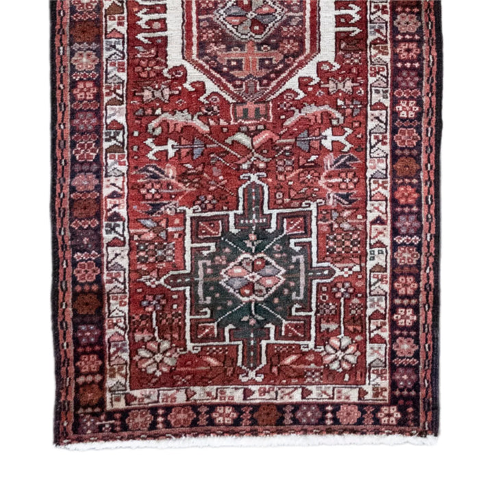2' 4" x 9' 4" - RED AND NAVY KARAJEH GEOMETRIC PERSIAN RUG ( 71 x 284 CM )