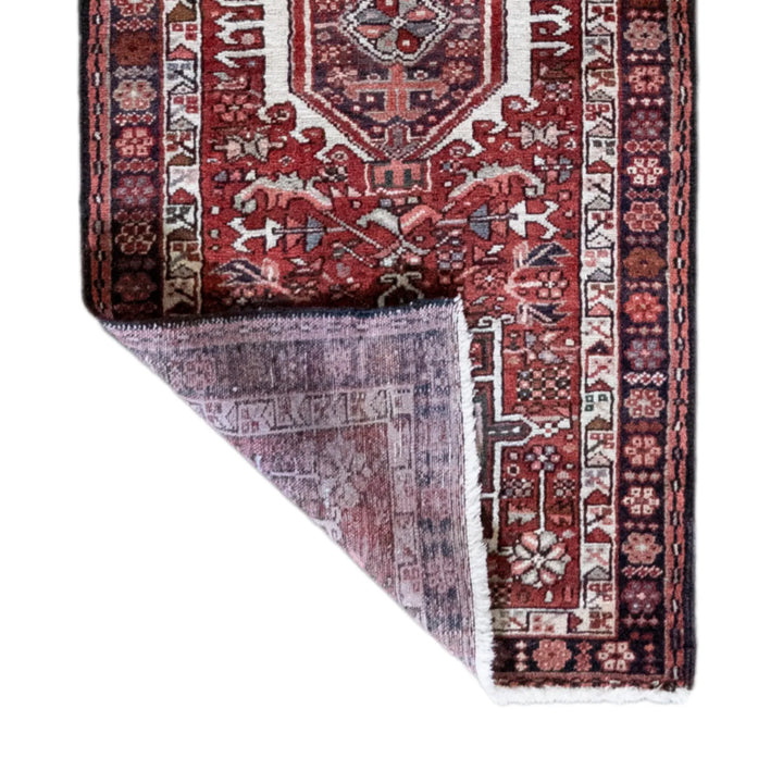 2' 4" x 9' 4" - RED AND NAVY KARAJEH GEOMETRIC PERSIAN RUG ( 71 x 284 CM )