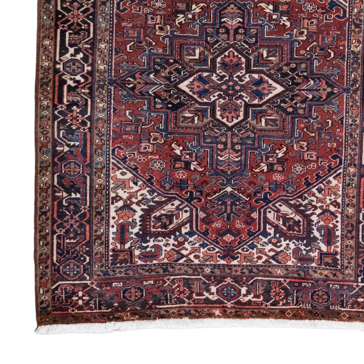 5' 3" x 6' 6" - RED AND NAVY HERIZ GEOMETRIC PERSIAN RUG ( 160 x 198 CM )