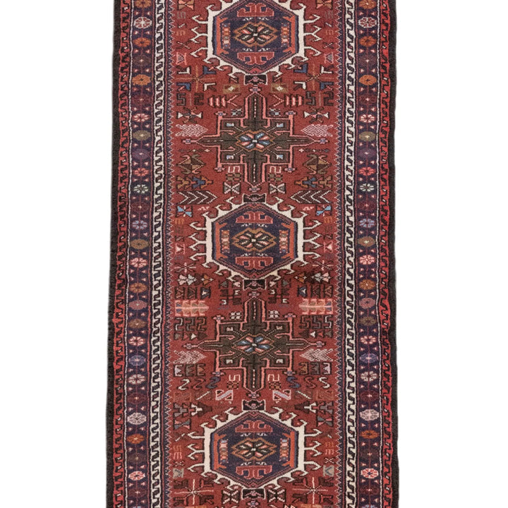 2' 8" x 22' 4" - RED AND NAVY KARAJEH GEOMETRIC PERSIAN RUG ( 81 x 681 CM )
