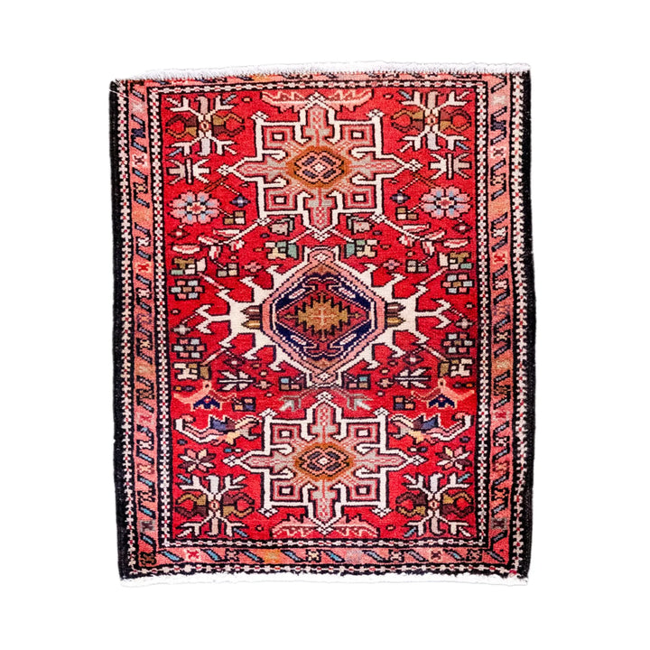 2' 2" x 2' 7" - RED AND RED KARAJEH GEOMETRIC PERSIAN RUG ( 66 x 79 CM )