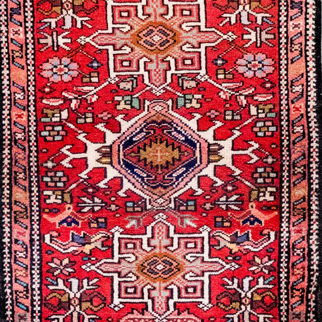 2' 2" x 2' 7" - RED AND RED KARAJEH GEOMETRIC PERSIAN RUG ( 66 x 79 CM )