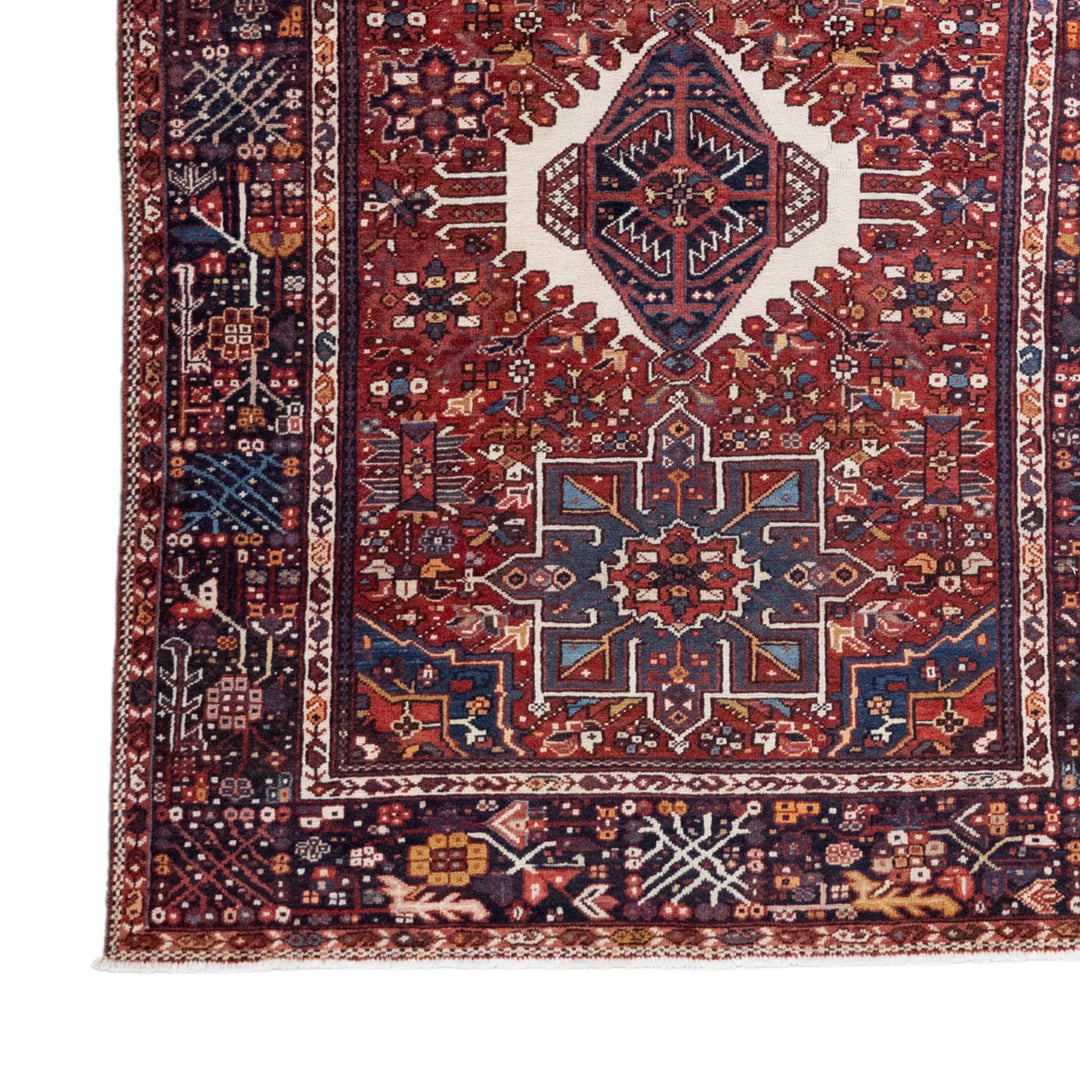 4' 11" x 6' 4" - NAVY AND RED KARAJEH GEOMETRIC PERSIAN RUG ( 150 x 193 CM )