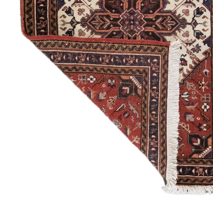 4' 11" x 6' 4" - NAVY AND RED KARAJEH GEOMETRIC PERSIAN RUG ( 150 x 193 CM )