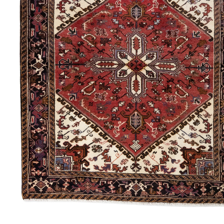 5' 1" x 6' 2" - RED AND NAVY HERIZ GEOMETRIC PERSIAN RUG ( 155 x 188 CM )