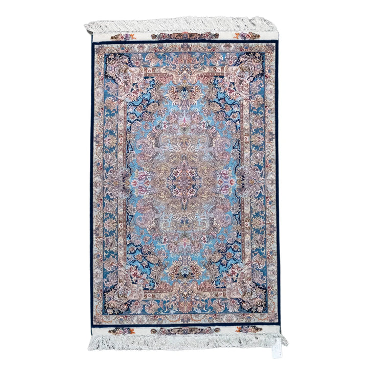 3' 3" x 5' 1" - BLUE AND BLUE TABRIZ FLORAL PERSIAN RUG ( 99 x 155 CM )