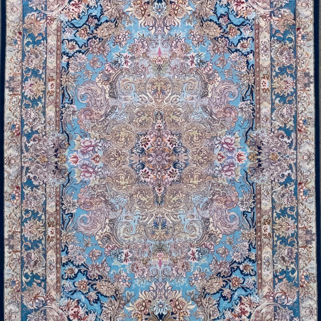 3' 3" x 5' 1" - BLUE AND BLUE TABRIZ FLORAL PERSIAN RUG ( 99 x 155 CM )