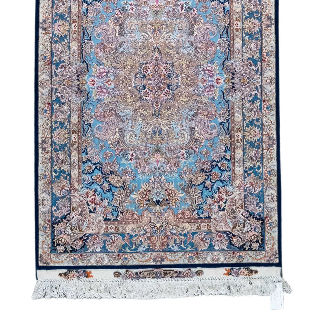 3' 3" x 5' 1" - BLUE AND BLUE TABRIZ FLORAL PERSIAN RUG ( 99 x 155 CM )