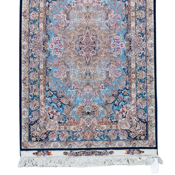 3' 3" x 5' 1" - BLUE AND BLUE TABRIZ FLORAL PERSIAN RUG ( 99 x 155 CM )
