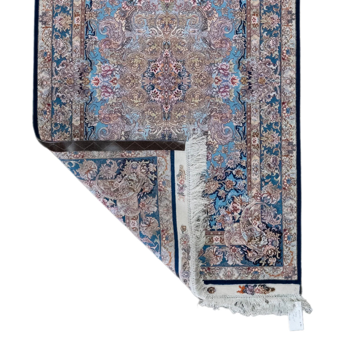 3' 3" x 5' 1" - BLUE AND BLUE TABRIZ FLORAL PERSIAN RUG ( 99 x 155 CM )