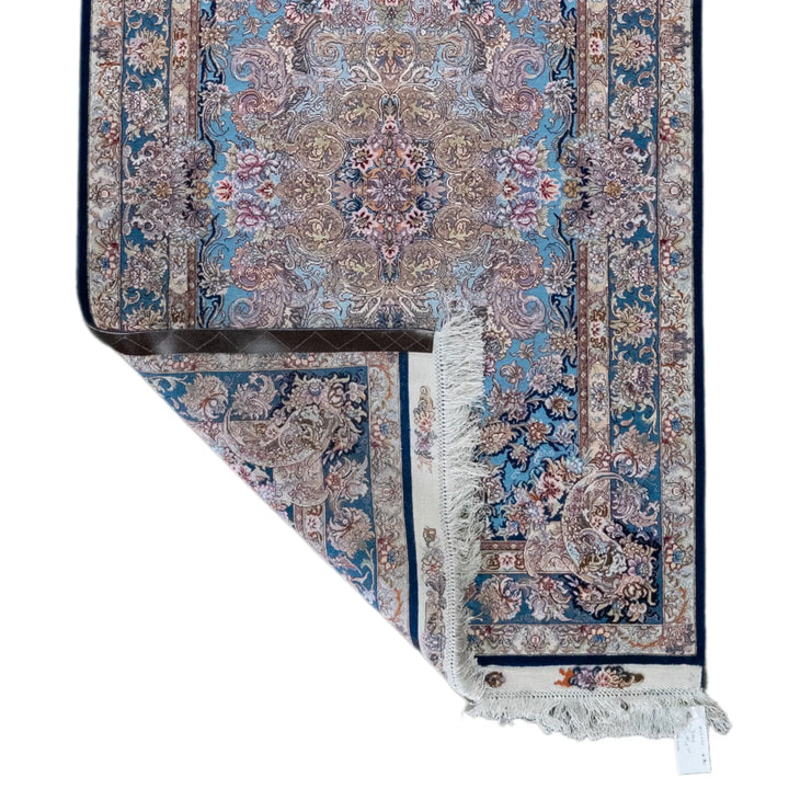 3' 3" x 5' 1" - BLUE AND BLUE TABRIZ FLORAL PERSIAN RUG ( 99 x 155 CM )