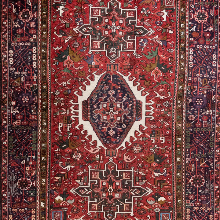 4' 9" x 6' 6" - RED AND NAVY KARAJEH GEOMETRIC PERSIAN RUG ( 145 x 198 CM )