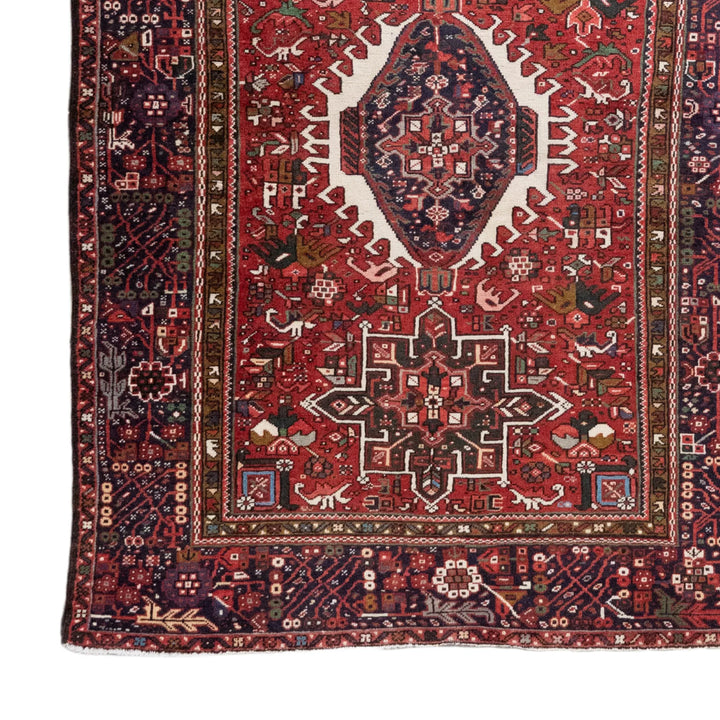 4' 9" x 6' 6" - RED AND NAVY KARAJEH GEOMETRIC PERSIAN RUG ( 145 x 198 CM )