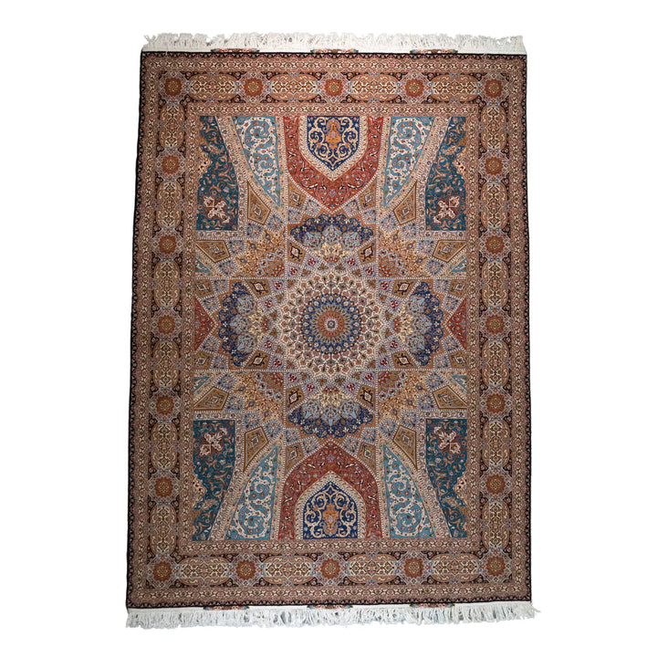 8' 4" x 11' 6" - BEIGE AND ROSE TABRIZ FLORAL PERSIAN RUG ( 254 x 350 CM )