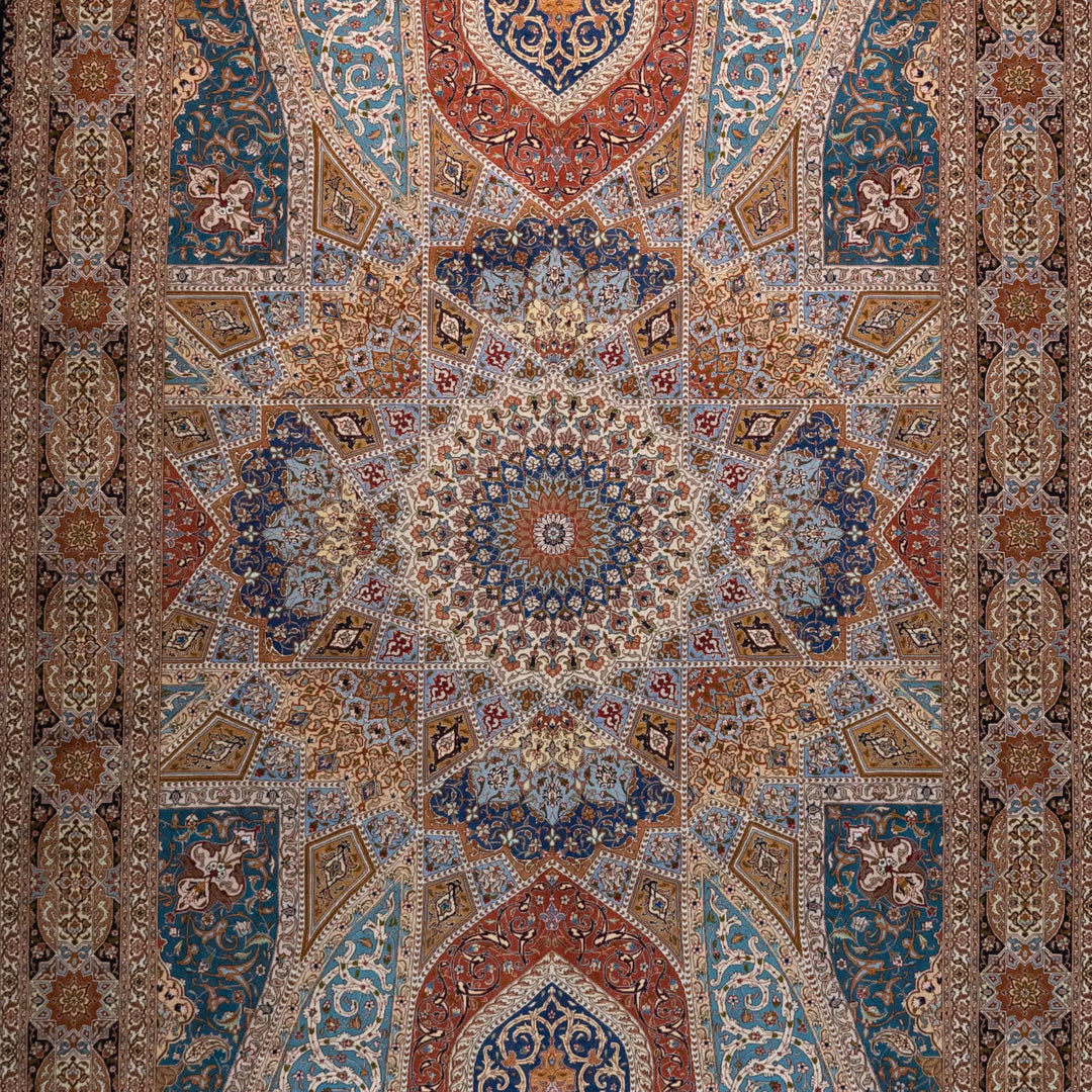 8' 4" x 11' 6" - BEIGE AND ROSE TABRIZ FLORAL PERSIAN RUG ( 254 x 350 CM )