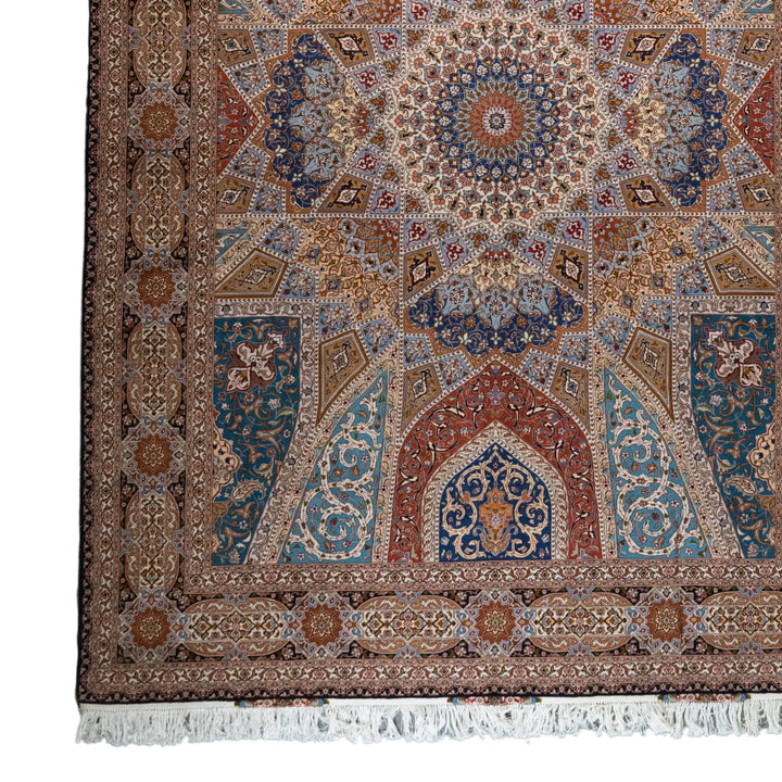 8' 4" x 11' 6" - BEIGE AND ROSE TABRIZ FLORAL PERSIAN RUG ( 254 x 350 CM )