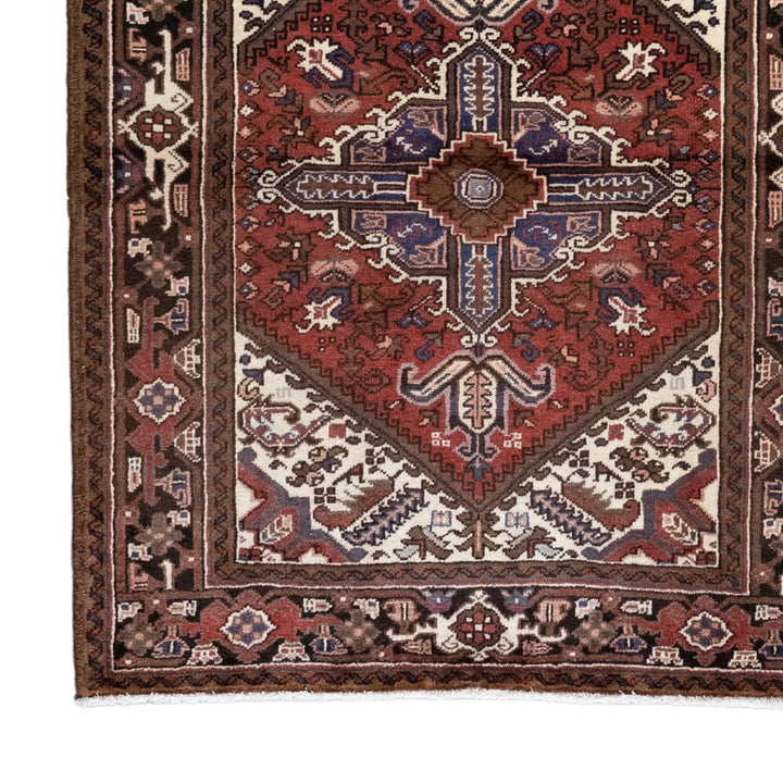 4' 11" x 6' 2" - RED AND NAVY HERIZ GEOMETRIC PERSIAN RUG ( 150 x 188 CM )