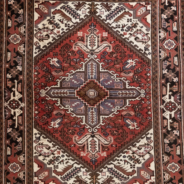 5' 0" x 6' 4" - RED AND NAVY HERIZ GEOMETRIC PERSIAN RUG ( 152 x 193 CM )