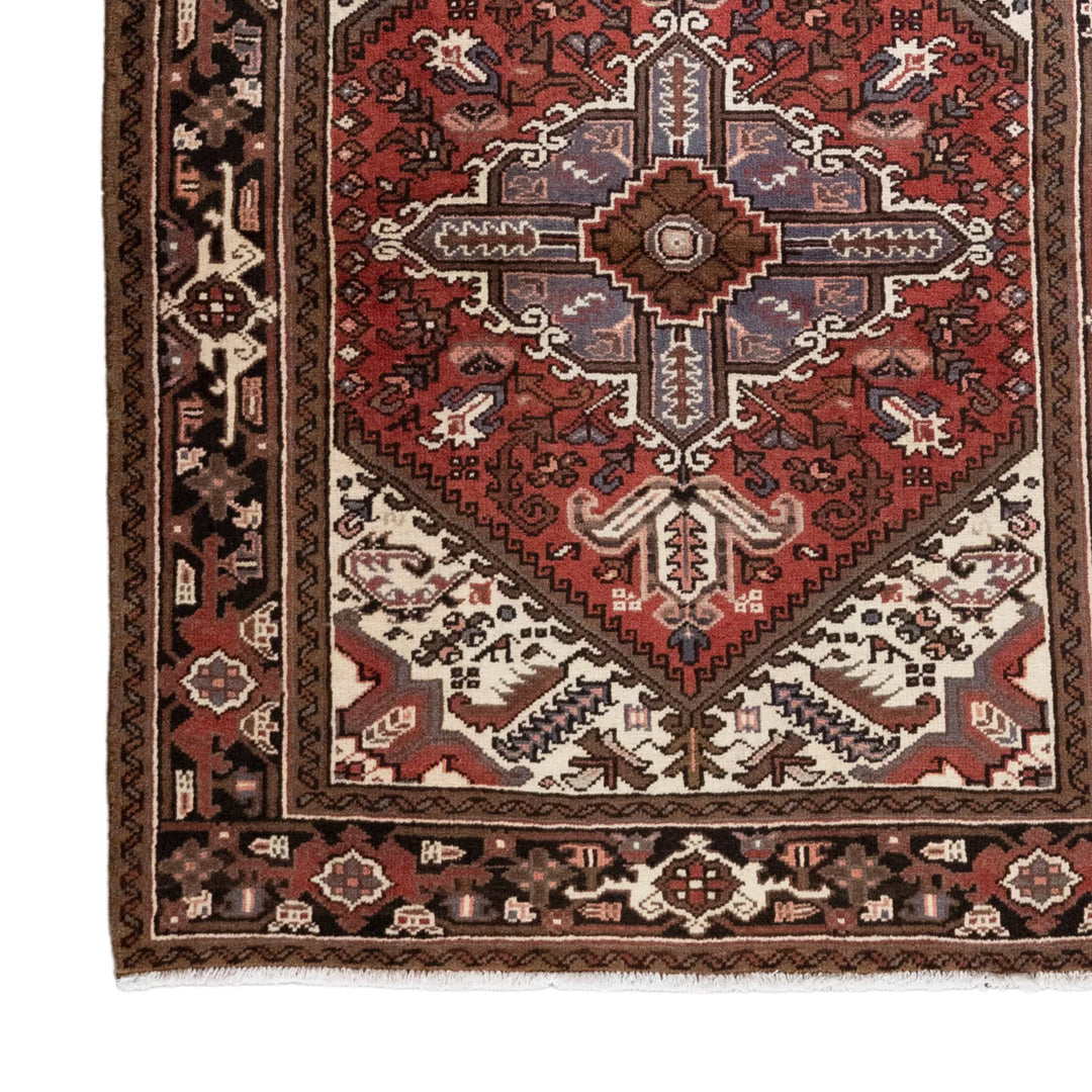5' 0" x 6' 4" - RED AND NAVY HERIZ GEOMETRIC PERSIAN RUG ( 152 x 193 CM )