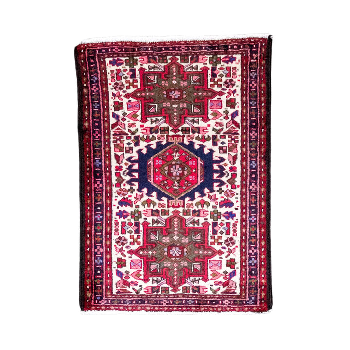2' 1" x 2' 11" - BEIGE AND RED KARAJEH GEOMETRIC PERSIAN RUG ( 63 x 89 CM )