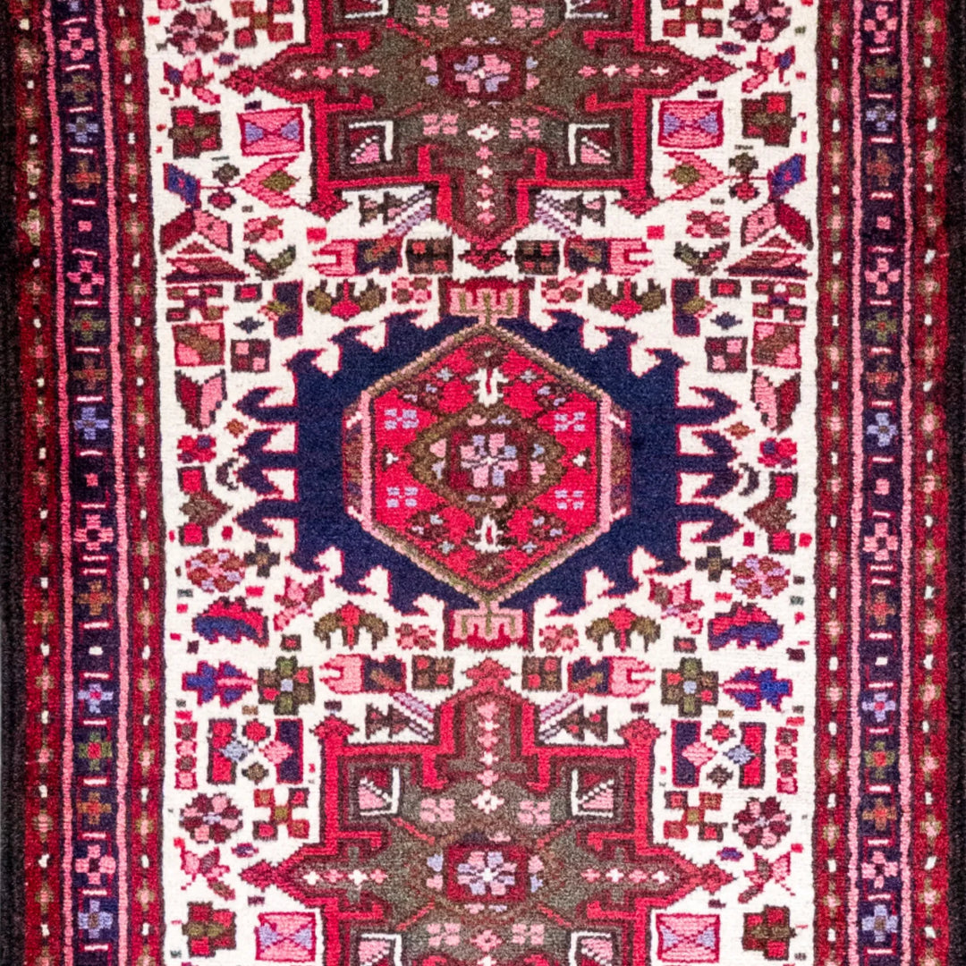 2' 1" x 2' 11" - BEIGE AND RED KARAJEH GEOMETRIC PERSIAN RUG ( 63 x 89 CM )