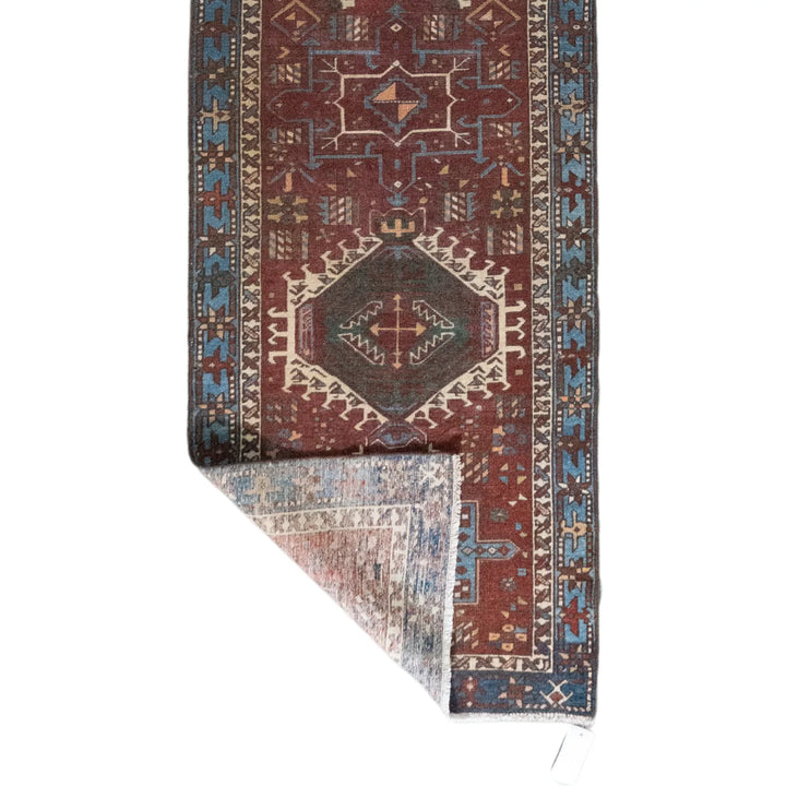 2' 7" x 10' 2" - RED AND GREEN KARAJEH GEOMETRIC PERSIAN RUG ( 79 x 310 CM )