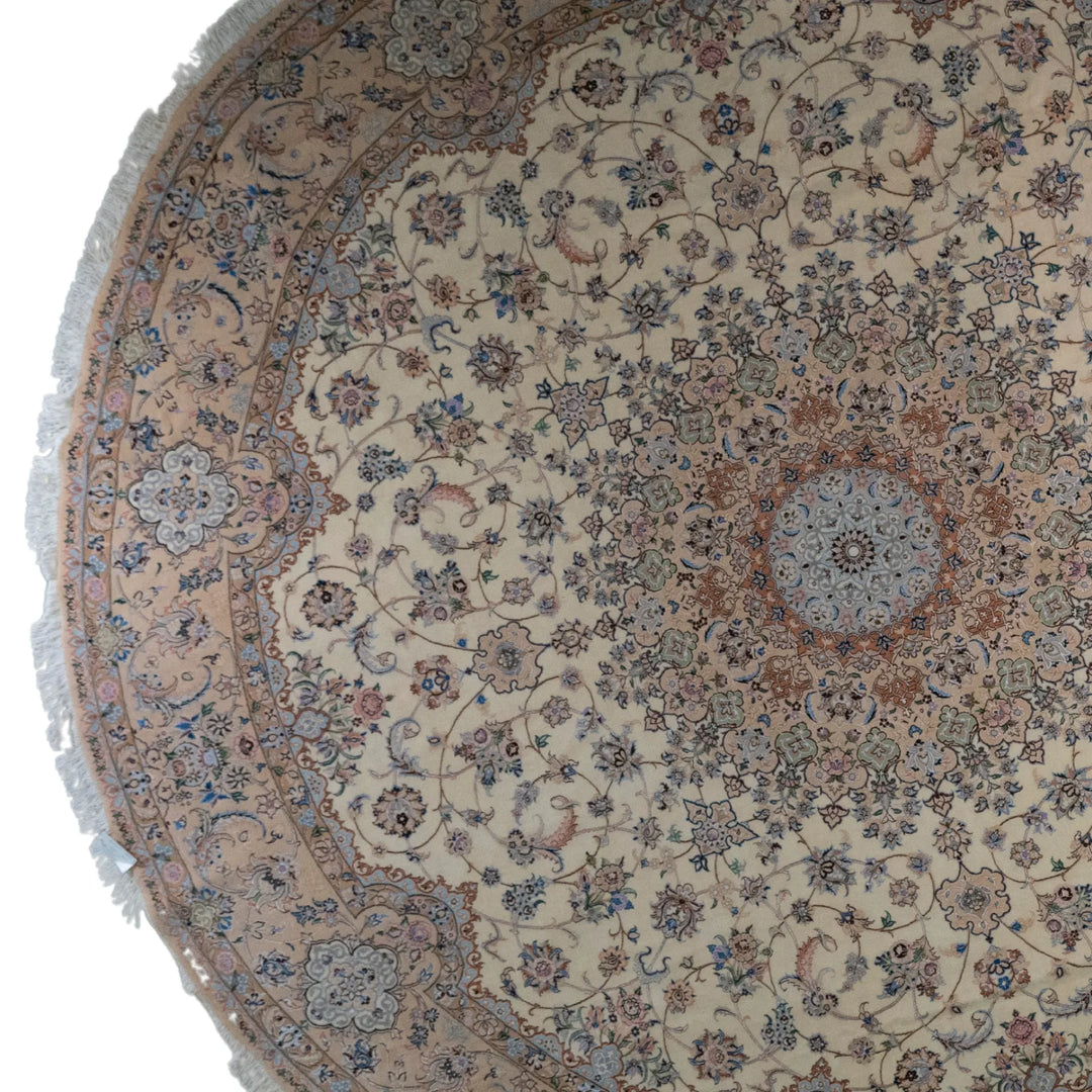 12' 11" x 12' 11" - BEIGE AND PINK NAEIN FLORAL PERSIAN RUG ( 394 x 394 CM )