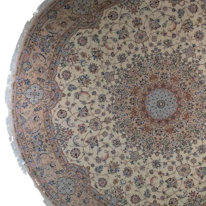 12' 11" x 12' 11" - BEIGE AND PINK NAEIN FLORAL PERSIAN RUG ( 394 x 394 CM )